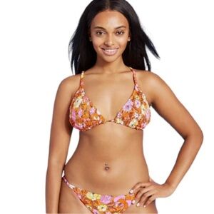 XHILARATION Target pink‎ retro floral smocked bikini XL